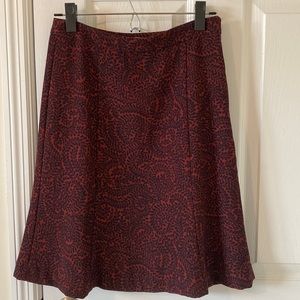 Women’s Loft A-Line Maroon and Blue Patterned Skirt